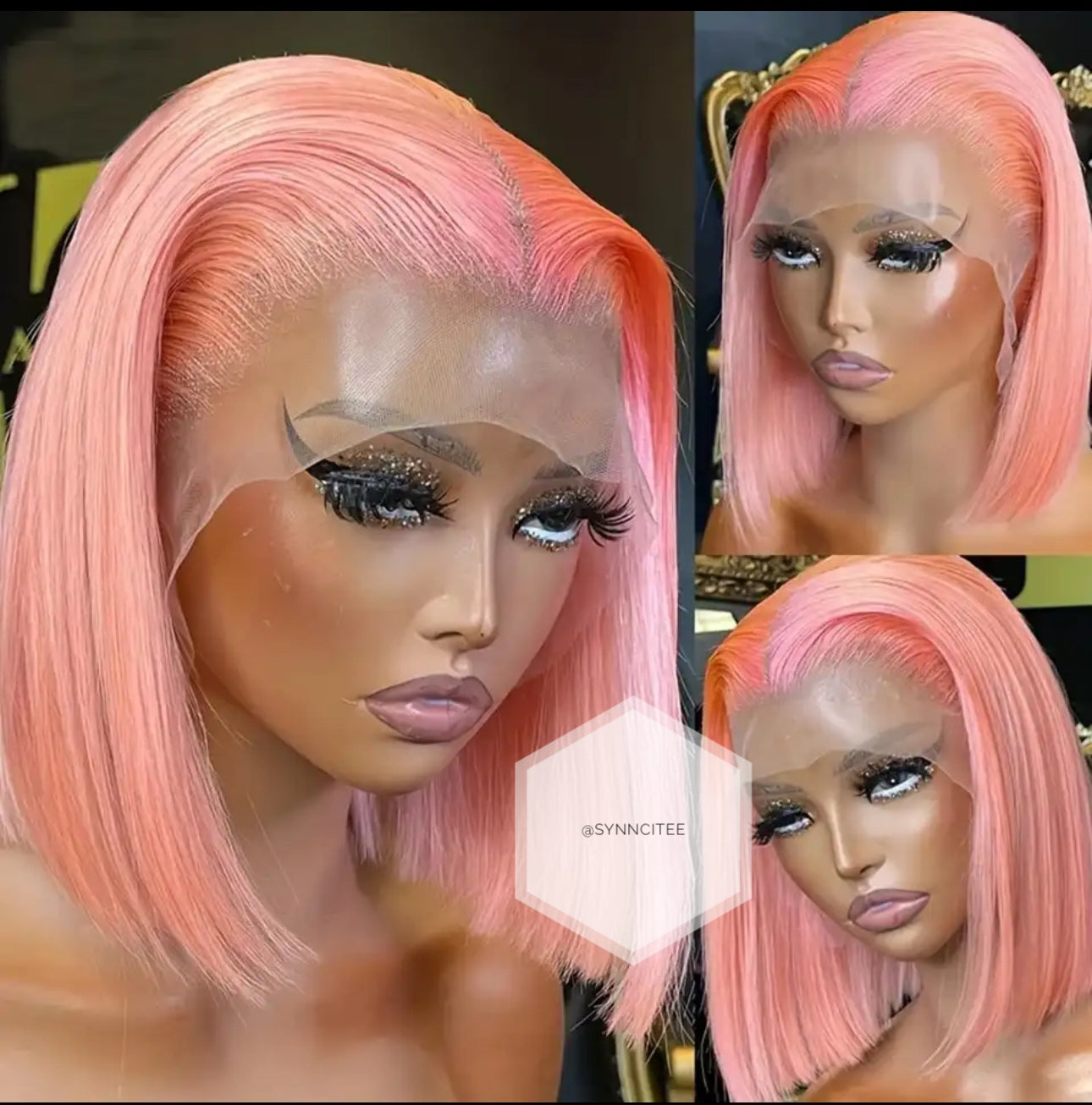 13x4 Lace Frontal Wigs Remy Lace Bob Wigs Rose pink